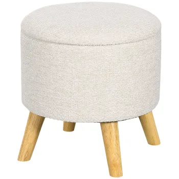 HOMCOM Pouf rotund suport pentru picioare, taburet cu spatiu de depozitare, picioare din lemn, design modern, crem | Aosom Romania imagine