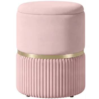 HOMCOM Pouf/taburet suport pentru picioare cufar de depozitare din catifea corduroy 36 x 36 x 44 cm pentru living dormitor roz | Aosom Romania imagine