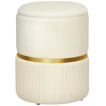 HOMCOM Pouf taburet suport pentru picioare cutie de depozitare din catifea canaletata 36 x 36 x 44 cm pentru living dormitor bej | Aosom Romania imagine