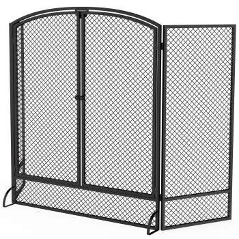 HOMCOM Protector de scantei pliabil din metal pentru semineu, 3 panouri, usa dubla, pentru casa, 122x75 cm, negru | Aosom Romania imagine