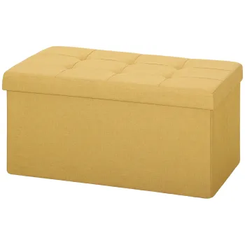 HOMCOM Puf depozitare, Banca pliabila de depozitare 84 L 76x38x38 cm Tapiterie din in sintetic Galben | Aosom Romania imagine