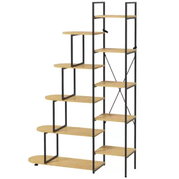 HOMCOM Raft Biblioteca cu 10 Niveluri, Stil Industrial din PAL si Otel, 111.5x32x170 cm, Negru si Lemn Natur imagine