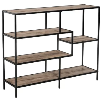 HOMCOM Raft Biblioteca din Lemn Culoare Stejar cu 5 Rafturi, Sistem Controlul Stabilitatii, Cadru din Metal Negru 120x32x95cm imagine