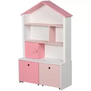 HOMCOM Raft Biblioteca Organizator Dulap cu Compartimente pentru copii roz imagine