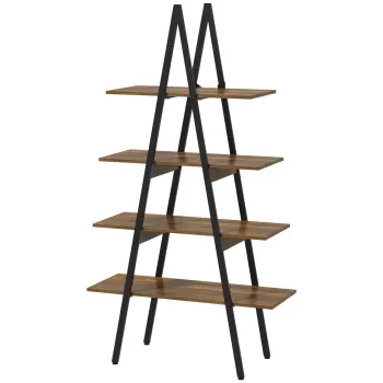 HOMCOM Raft Biblioteca Stil Industrial din PAL si Otel in Forma de A, 92x38.5x166 cm, Maro si Negru imagine