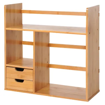 HOMCOM Raft Carti Birou Biblioteca Depozitare Organizator Birou Bucatarie Baie Lemn de Bambus Natural | Aosom Romania imagine