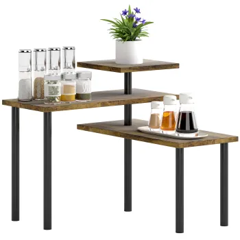 HOMCOM Raft de bucatarie, Drehbar Mikrowellenregal cu 3 nivele, Stand de metal industrial, 40 x 18 x 36,5 cm | Aosom Romania imagine