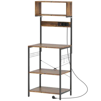 HOMCOM Raft de bucatarie, raft vertical cu 5 carlige in S, 5 rafturi, priza, din otel, Maro-rustic, 60 x 42 x 153 cm | Aosom Romania imagine