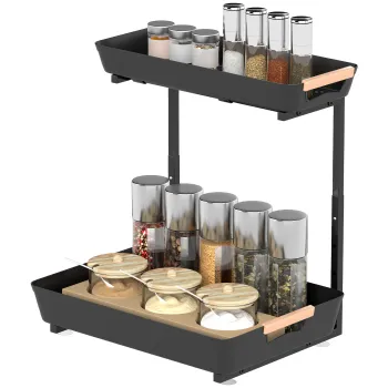 HOMCOM Raft de bucatarie, Reglabil in inaltime cu 2 Cosuri, Bar pentru Cafea, 40 x 30 x 33,5-42 cm | Aosom Romania imagine