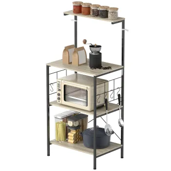 HOMCOM Raft de Bucatarie Stil Industrial cu 4 Nivele si 8 Carlige Stejar | Aosom Romania imagine