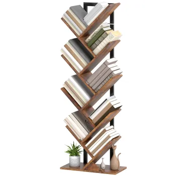 HOMCOM Raft de carti Standregal cu 9 nivele Raft ingust in forma de copac pentru birou, maro rustic | Aosom Romania imagine