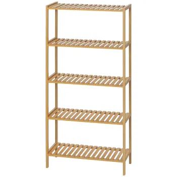 HOMCOM Raft de depozitare din bambus cu 5 nivele, biblioteca pentru sufragerie, dormitor si birou, 60 x 26 x 130 cm, lemn natural | Aosom Romania imagine