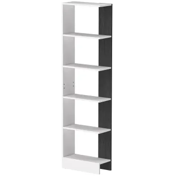 HOMCOM Raft Ingust cu 5 Etajere, Raft Economisitor de Spatiu Modern din Lemn, Biblioteca pentru Baie, Living, Dormitor, Birou, 45x21x170 cm, Alb si Negru | Aosom Romania imagine