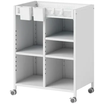 HOMCOM Raft pe roti, 4 niveluri, polite reglabile & cosuri suspendabile pentru birou de acasa si living, Alb | Aosom Romania imagine