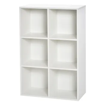 HOMCOM Raft pentru Carti Cu 6 Cuburi de Depozitare din Lemn de 3 Nivele pentru Sufragerie Dormitor Birou 65,5x30x97,5 cm Alb | Aosom Romania imagine