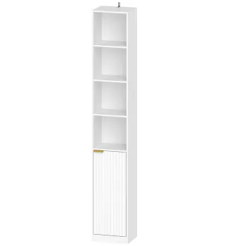 HOMCOM Raft pentru carti cu 6 niveluri, biblioteca inalta si ingusta, 4 rafturi deschise, usa si raft reglabil, alb | Aosom Romania imagine