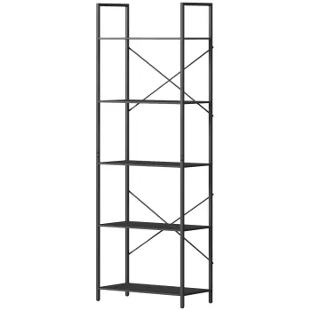 HOMCOM Raft pentru carti, raft independent cu 5 nivele, raft industrial pentru birou cu cadru metalic, raft deschis de depozitare pentru living, birou, camera de lucru, 60x30x170,5 cm, Negru | Aosom Romania imagine