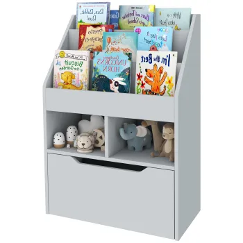 HOMCOM Raft pentru copii cu sertar, biblioteca cu rafturi, 60 x 29,9 x 90 cm, Gri | Aosom Romania imagine