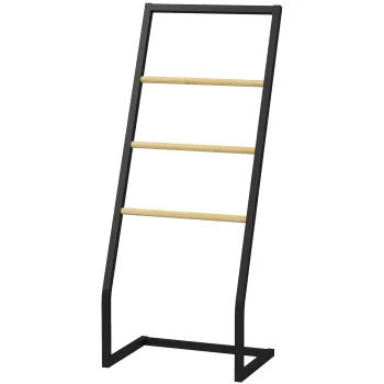 HOMCOM Raft pentru Prosoape cu 4 Niveluri din Bambus, Suport de Prosoape de Dodea Autoportant, 40,5x28x98 cm, Negru | Aosom Romania imagine