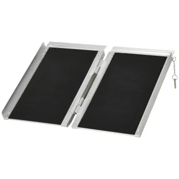 HOMCOM Rampa pentru Scaun cu Rotile Pliabila din Aluminiu Texturat, Rampa Portabila pentru Prag de 5cm, pentru Intrari, Casa, Trepte, Scari imagine