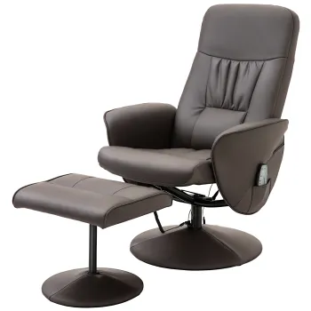 HOMCOM Relaxsessel cu taburet, fotoliu TV rotativ cu 10 puncte de masaj, functie de culcare, fotoliu de masaj cu telecomanda, buzunar lateral, fotoliu TV, piele ecologica, Maro | Aosom Romania imagine