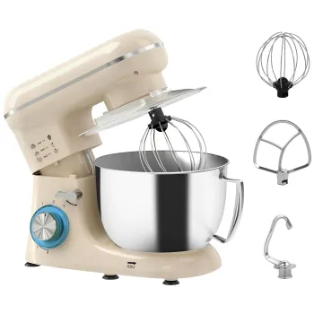 HOMCOM Robot de bucatarie 4,5 L 1300 W 6 viteze bol din otel inoxidabil tel carlig paleta bej | Aosom Romania imagine