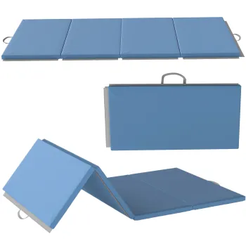 HOMCOM Saltea de gimnastica yoga pilates fitness pliabila in 4 cu manere husa sintetica 240 x 120 x 5 cm albastru deschis | Aosom Romania imagine