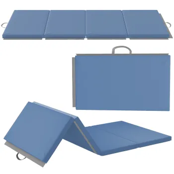 HOMCOM Saltea de gimnastica yoga pilates fitness pliabila in 4 cu manere invelis sintetic 180 x 80 x 5 cm albastru deschis | Aosom Romania imagine