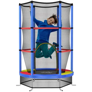 HOMCOM Saltea Elastica pentru Copii 3-6 Ani cu Plasa de Protectie, 6 Stalpi si 3 Intrari, O140x190 cm, Multicolor | Aosom Romania imagine