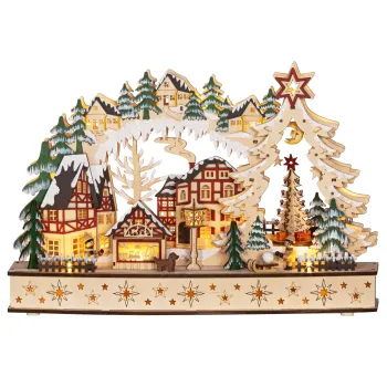 HOMCOM Sat de Craciun in tinutul de iarna, 20 LED-uri, multistrat, lemn natural, 45 x 12 x 30 cm | Aosom Romania imagine