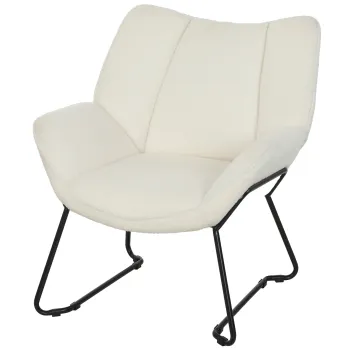 HOMCOM Scaun accent modern, fotoliu tapitat cu Sherpa-Fleece si spatar lat, picioare din otel, montare usoara, Alb | Aosom Romania imagine