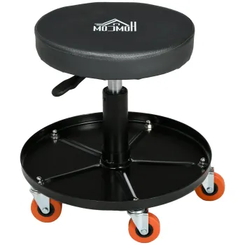 HOMCOM Scaun Atelier cu Roti si Suport pentru Scule, Scaun de Lucru cu Inaltime Reglabila si Rotire 360?, 40x40x48cm, Negru imagine