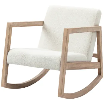 HOMCOM Scaun Balansoar Minimalist cu Pernute pentru Scaun si Spatar, Scaun pentru Sufragerie din Lemn de Caucciuc, Plus si Spuma, 60x81x71 cm, Crem | Aosom Romania imagine