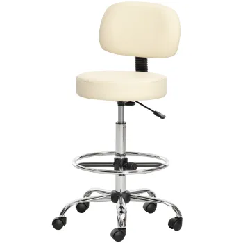 HOMCOM Scaun bar capitonat, scaun de bar cu cadru metalic, cu spatar, din piele ecologica, reglabil pe inaltime, scaun de bucatarie cu suport pentru picioare, rotire 360? Tresenhocker pentru bucatarie, living, sufragerie Bej | Aosom Romania imagine