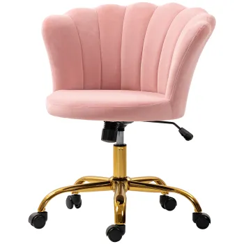 HOMCOM Scaun birou din catifea, scaun de machiaj cu spatar in petala, inaltime reglabila, 69 x 64 x 80-90 cm, roz | Aosom Romania imagine