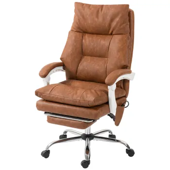 HOMCOM Scaun birou ergonomic fotoliu de birou din PU suport lombar gonflabil spatar inclinabil inaltime reglabila maro | Aosom Romania imagine