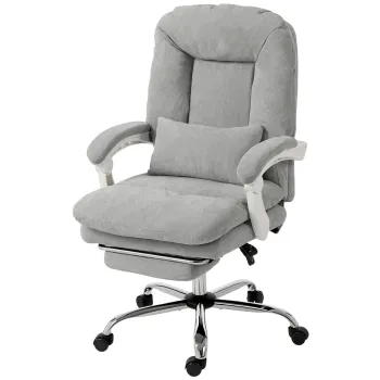 HOMCOM Scaun birou ergonomic, fotoliu de birou inclinabil din velur cu suport lombar, inaltime reglabila, gri deschis | Aosom Romania imagine