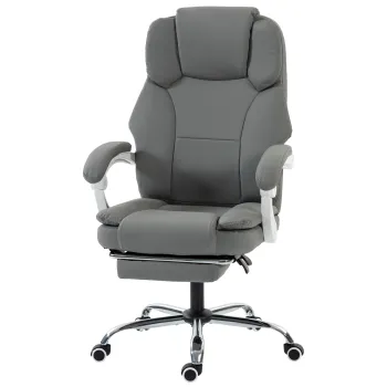 HOMCOM Scaun birou ergonomic, fotoliu inclinat din piele sintetica potrivita pentru animale, inaltime reglabila, Gri | Aosom Romania imagine