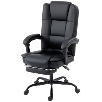 HOMCOM Scaun Birou Ergonomic Reclinabil Rotativ din Piele PU cu Suport pentru Picioare, Inaltime Reglabila, Negru | Aosom Romania imagine