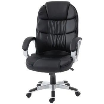 HOMCOM Scaun Birou Ergonomic Rotativ din Piele PU, Functie Leganare, Inaltime Reglabila, Capacitate 120kg, Negru | Aosom Romania imagine