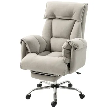 HOMCOM Scaun birou rabatabil reglabil pe inaltime cu cotiere suport picioare spatar inalt 75 x 77 x 110-118 cm Gri | Aosom Romania imagine