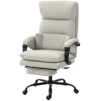 HOMCOM Scaun birou reglabil pe inaltime cu suport lombar, cotiera, suport picioare, din piele ecologica, Gri deschis | Aosom Romania imagine