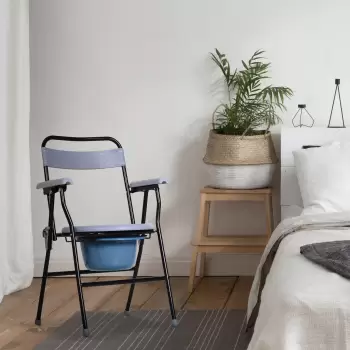 HomCom Scaun CapacWC Pliabil cu vas Detasabil pentru Batrani sau Persoane cu Dizabilitati, din Tuburi de Fier si Plastic, 52x50x75cm imagine