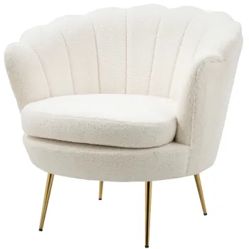 HOMCOM Scaun capitonat in forma de scoica, Scaun de relaxare, Scaun de relaxare, Picioruse metalice cu aspect de aur, 79L x 77B x 77H cm, Alb | Aosom Romania imagine