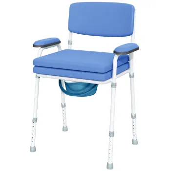 HOMCOM Scaun Comod 5 in 1 pentru Varstnici si Persoane cu Dizabilitati pentru WC si Dus, Inaltime Reglabila si Recipient Detasabil, Albastru deschis | Aosom Romania imagine