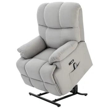 HOMCOM Scaun cu Ajutor pentru Ridicare, Scaun de Masaj, Fotoliu Relaxant cu Port USB, Scaun TV cu Telecomanda, Buzunar Lateral, Scaun TV Inclinabil in Aspect de Catifea, Gri | Aosom Romania imagine