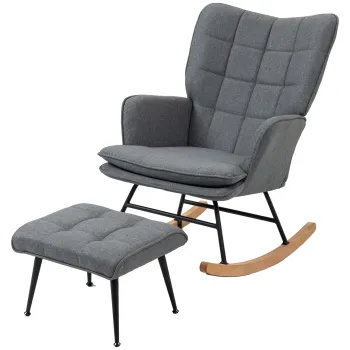 HOMCOM Scaun cu leagan cu taburet, confortabil, pana la 130 kg, aspect de in, 64x89x90cm, Gri | Aosom Romania imagine