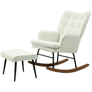 HOMCOM Scaun cu Leagan Taburet, Sistem de Leagan Linen, 64 x 89 x 90 cm, Crem | Aosom Romania imagine