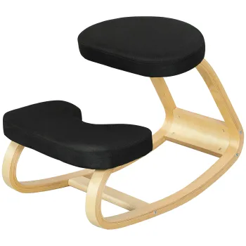 HOMCOM Scaun cu Miscare de Leganare, Scaun Ergonomic Postural din Tesatura cu Aspect de In si Lemn, 50x73x55 cm, Negru | Aosom Romania imagine