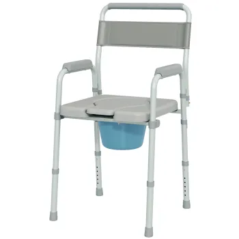 HOMCOM Scaun cu orificiu pentru toaleta pliabil antiderapant inaltime reglabila, sezut si manere captusite, capacitate 150 kg, Gri | Aosom Romania imagine